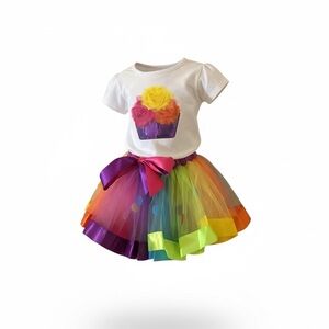 Rainbow Cupcake Tutu Set for Kids/ Toddler Girl Birthday Outfit